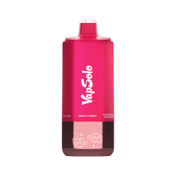 VapSolo vape bottle featuring Triple Cherry and Watermelon Bubblegum flavors, branded with the name VapSolo.